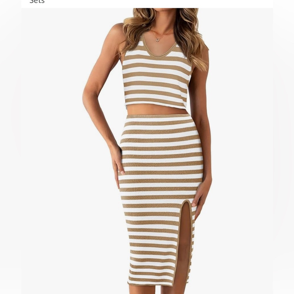 NWT Striped Lightweight Sweater Knit Top and Midi Skirt Set-S - Picture 11 of 17